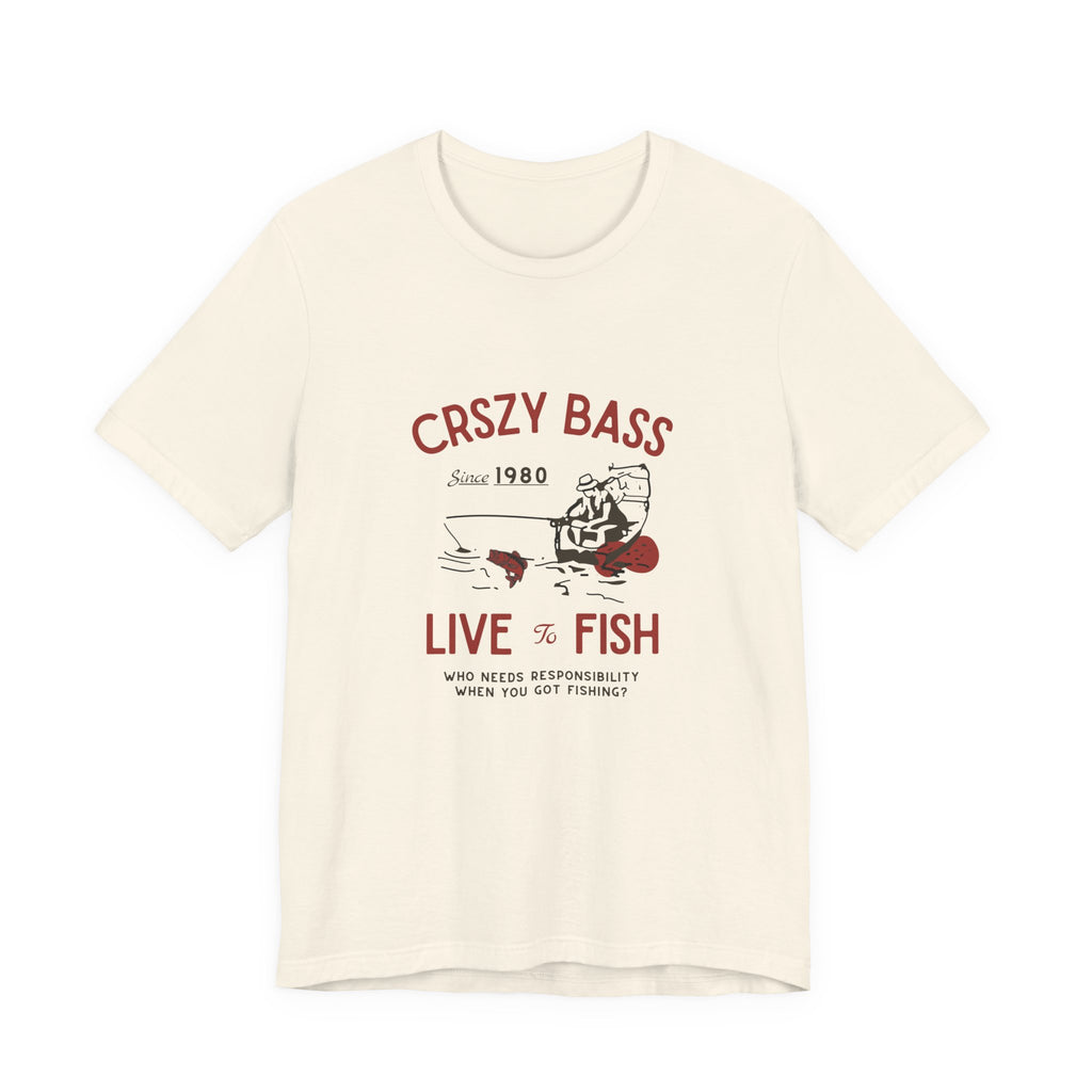 Crszy Bass – “Live to Fish” Vintage Angler Tee